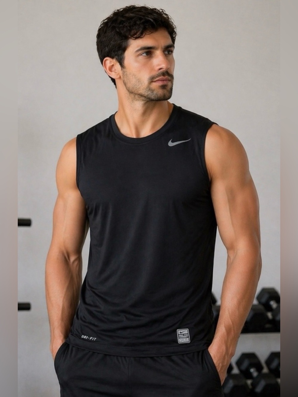 Nike Pro Combat Dri Fit Fitted Sleeveless Shirt Size Medium Black Training